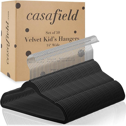 Casafield 50 Velvet Kid's Hangers - 14" Size for Children's Clothes - Black