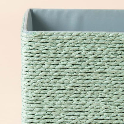 Storage Baskets Set 4 - Stackable Woven Basket Paper Rope Bin, Storage Boxes for Makeup Closet Bathroom Bedroom (Light Green)