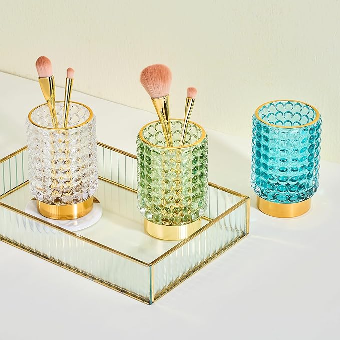 Makeup Brush Holder Organizer,Toothbrush Holders,Desk Pen Pencil Holder,Multifunctional Vintage Glass Brush Cup(A38-1-US/Clear/L)