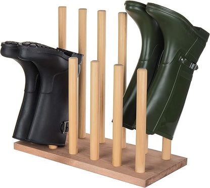 MyGift Natural Brown Wood Entryway Boot Rack Organizer Tall Boots Inverter Holder - Holds up to 6 Pairs