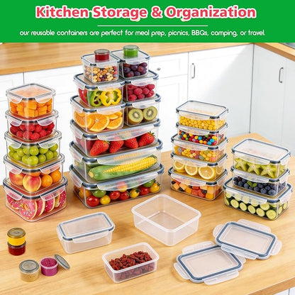 62PCS Thicker Food Storage Containers with Lids Airtight Leakproof, BPA Free Plastic Kitchen Food Storage Containers, Stackable Reusable Meal Prep Food Containers with Lids, Freezer Microwave Safe