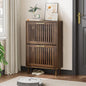 Shoe Cabinet, Shoe Storage Cabinet with Louvered 2 Flip Drawers, Narrow Shoe Cabinet Storage for Entryway, Freestanding Shoe Organizer Cabinet with Golden Handles, Slim Shoe Rack Cabinet (Walnut)