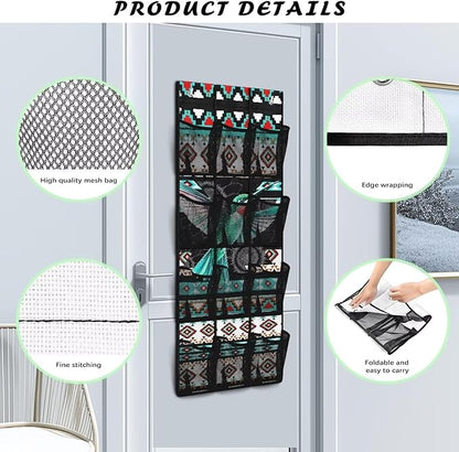 Aztec Bird Over The Door Shoe Organizer Foldable Space Saving Hanging Storage Holder 12 Mesh Pockets for Kitchen, Office, Dorm Rooms