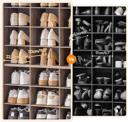 HOOBRO Tall Shoe Cabinet, 9 Tier Shoe Storage Cabinet, Freestanding Wooden Shoe Cabinet Organizer with 24 Cubbies and 3 Hooks, for Entryway, Closet, Living Room, Greige BG24SC01