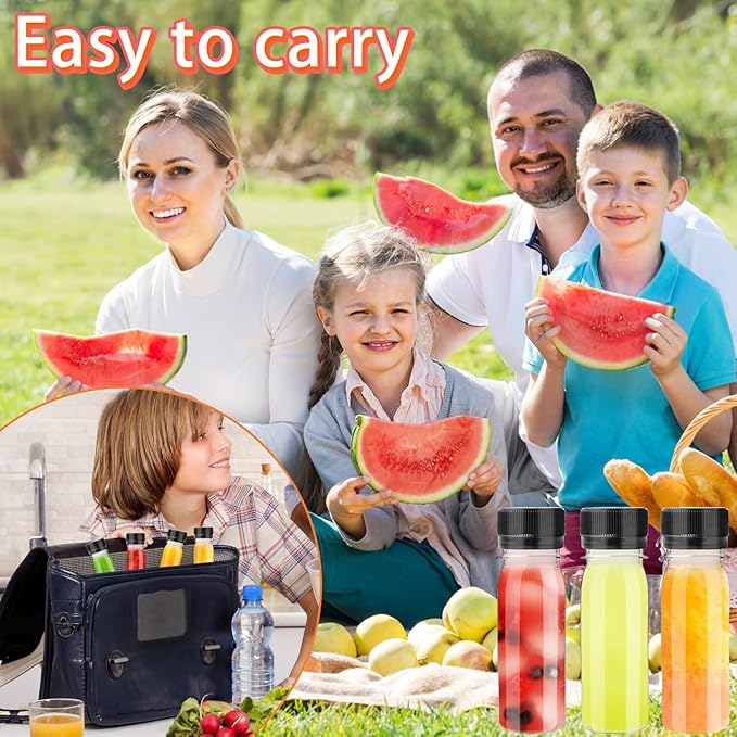 30 Pcs 2oz Plastic Bottles with Black Lids,Round Ginger Shots containers with 10 Funnels,Small Leak-Proof Juice Bottles for Milk,Drinking,Potion,Ginger Shots,Whiskey