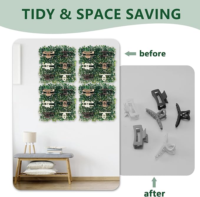 4 Pcs Claw Clip Organizer, Green Grass Hair Clip Holder, Storage Decoration Display for Women Wall, Door, Closet