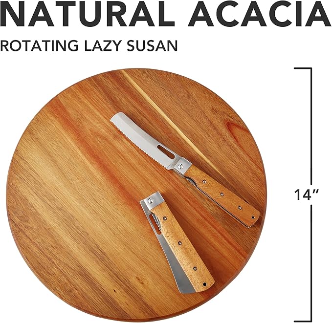 Acacia Wood Lazy Susan, Wood Turntable Tray Cabinet Organizer,14"