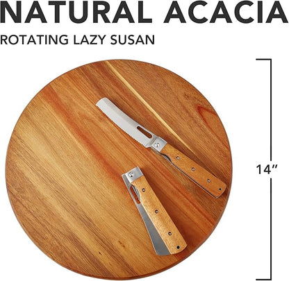 Acacia Wood Lazy Susan, Wood Turntable Tray Cabinet Organizer,14"