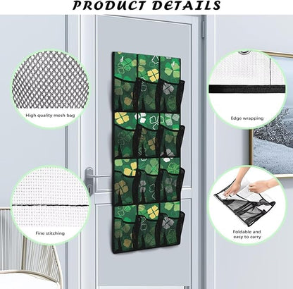 12-Section Over The Door Storage Bag, Oxford Material, Waterproof Scratch-Resistant and for Organizing Bathroom Kitchen Bedroom Essentials, Lucky Four Leaves