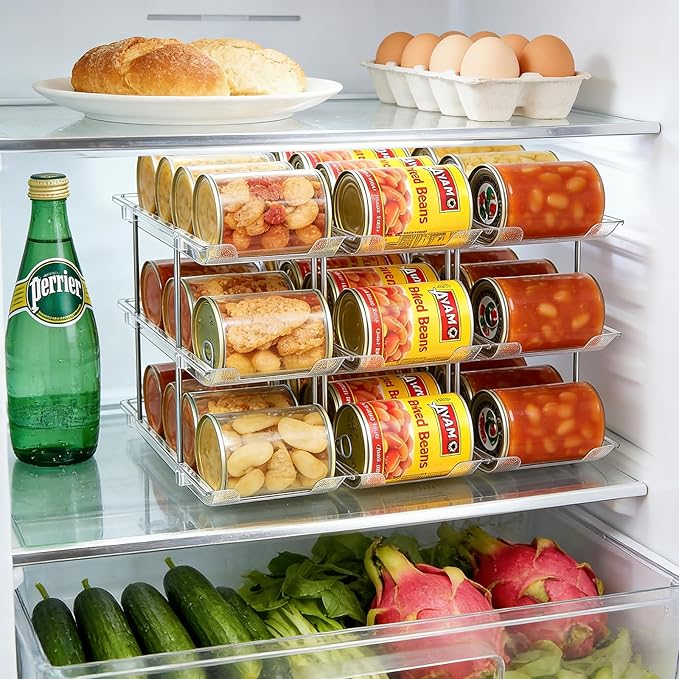 Can Organizer for Pantry, Stacking Can Storage Organizer Pantry, Automatic Can Rack for Fridge, 3Tire 3 Columns Can Holder for 36 Cans, Canned Goods Organizer Suitable for Cabinet Pantry Countertop