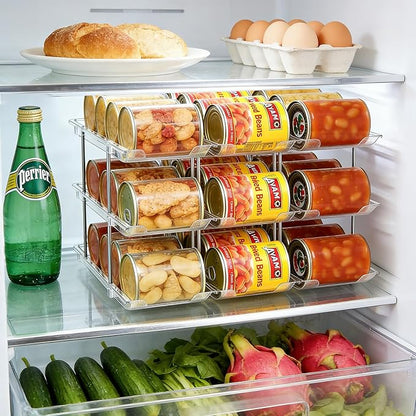 Can Organizer for Pantry, Stacking Can Storage Organizer Pantry, Automatic Can Rack for Fridge, 3Tire 3 Columns Can Holder for 36 Cans, Canned Goods Organizer Suitable for Cabinet Pantry Countertop