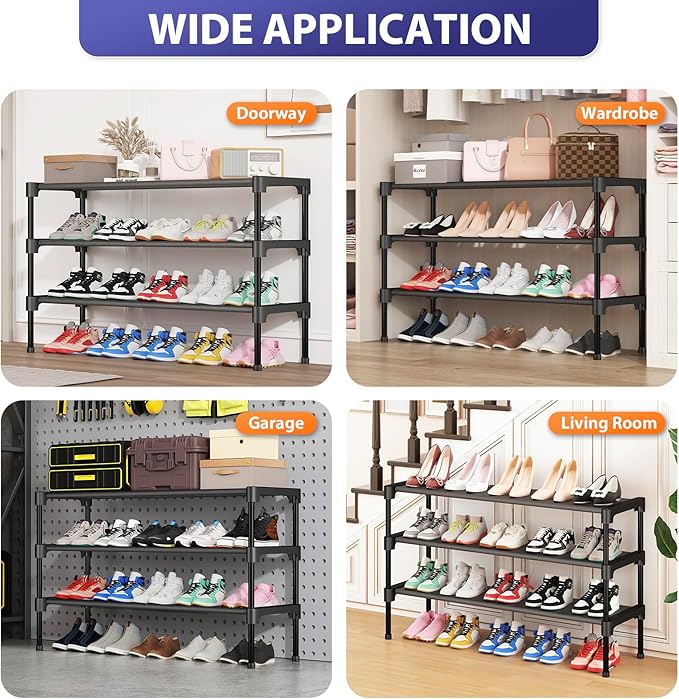 SAN HE Long Shoe Rack-Shoe Organizer 5 Tier Shoe Rack for Closet Front Door Entryway Garage, Stackable Free Standing and Freely Combinable Shoe Storage, Space Saving Small Shoe Shelves.