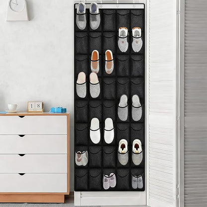 Over the Door Shoe Organizer, 40 Large Mesh Pockets Hanging Shoe Rack for Door, Space Saving Shoe Storage Organizer for Closet, Bedroom, Entryway, Black