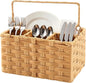 Wicker Utensil Caddy – Tabletop Utensil & Silverware Organizer with Handle, Multi-Use Cutlery and Condiment Holder, Kitchen Countertop Basket, Ideal for Parties, Picnics & Buffets