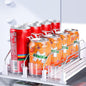 Drink Organizer for Fridge, Soda Can Organizer Dispenser for Refrigerator with Automatic Pusher Glide, Width Adjustable Clear Dividers Can Holder for 15 Cans, 115''D x 8.9''W x 3.1''H, 3 Rows