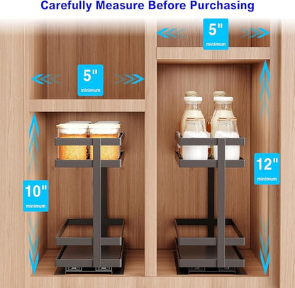 Mustorn 2 Pack Pull Out Spice Rack Organizer for Cabinet, 2 Tier Metal Slide Out Seasoning Organizer and Storage Heavy Duty Vertical Spice Rack Shelf Pullout for Kitchen Cabinets No Drilling (Black)