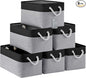 Large Storage Baskets- 15x11x10 inch Storage Bins for Shelves and Closet Organizing, Foldable Fabric Bin for Home Organization Clothes and Laundry (6-Pack, Black&Gray)