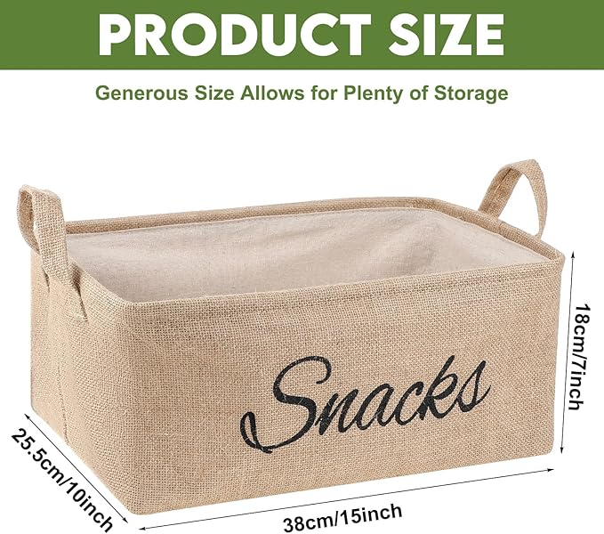 Newtay 17 Pcs Snack Basket Sets, Snack Storage Bin for Pantry Shelves with 16 Pcs 2 Inch Chip Clips, Basket Organizer for Kitchen Home, Chips, Popcorn, Candy, Pretzels(Burlap,Khaki)