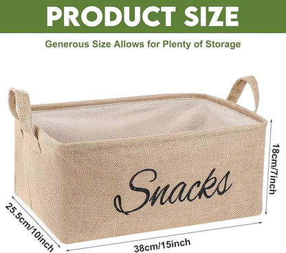 Newtay 17 Pcs Snack Basket Sets, Snack Storage Bin for Pantry Shelves with 16 Pcs 2 Inch Chip Clips, Basket Organizer for Kitchen Home, Chips, Popcorn, Candy, Pretzels(Burlap,Khaki)