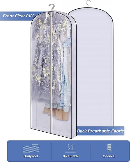 SLEEPING LAMB 60" Gusseted Garment Bags for Closet Storage Clear Dress Bag Hanging Clothes Storage for Long Gowns, Coats, Sweaters, 2 Packs