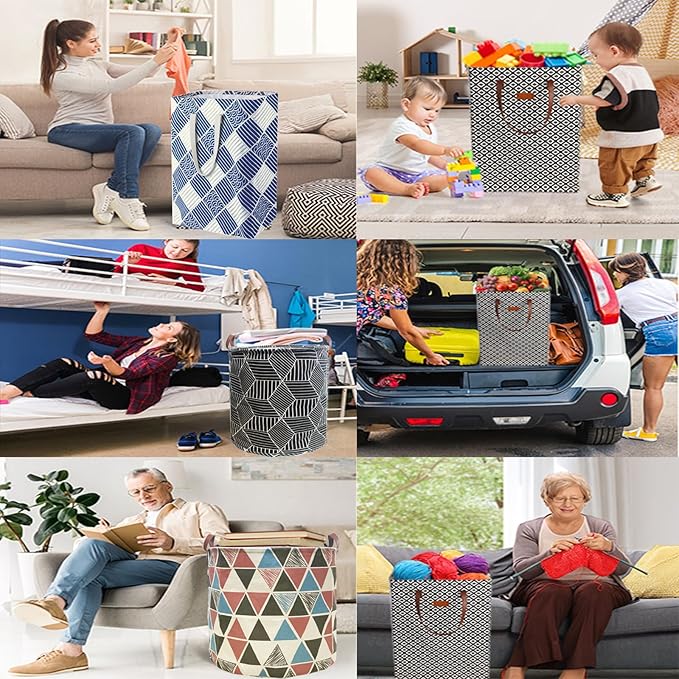 Waterproof Laundry Hamper Collapsible Laundry Basket Leather Handle Laundry Bag Large Clothes Storage Toy Organization for Bathroom Bedroom Laundryroom College Dorms (LXY-888)