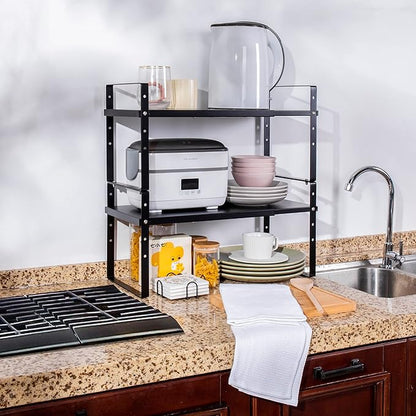 Across-Star Expandable Cabinet Shelf Organizer Rack, Stackable Kitchen Counter Storage Shelves Stand, Adjustable Height Pantry Shelf Spice Rack