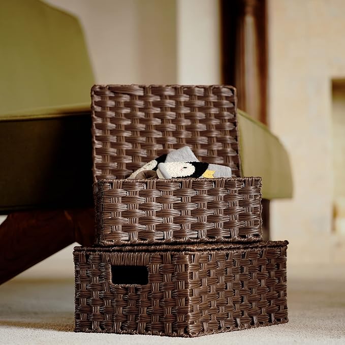 GRANNY SAYS Bundle of 3-Pack Wicker Baskets Storage & 1-Pack Over Door Hanging Organizer