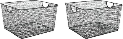 YBM HOME Household Wire Mesh Open Bin Shelf Storage Basket Organizer Black For Kitchen Pantry, Cabinet, Fruits, Vegetables, Pantry Items Toys 10” x 9” x 6”, 2-Pack, Black