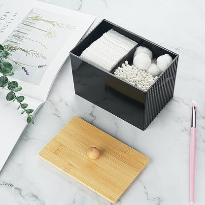 KIMCHOMERSE Qtip Holder Storage, Bathroom Cotton Ball Holder Canisters for Cotton Swab, Cottons Pad, Dental Floss Organizer, Hair Bands Container for Vanity Countertop -Black