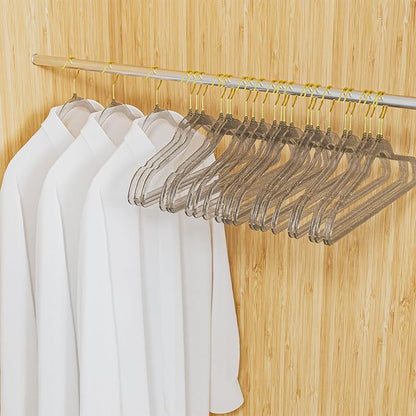 50 Pack Clear Plastic Hangers with Gray Glitter, Acrylic, Ultra Slim, Space Saving, for Coats, Pants, Suits, Shirts, Skirts, Dress Clothes