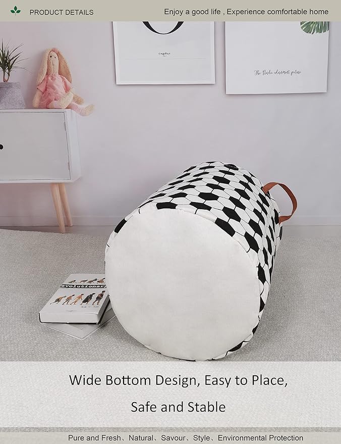 Round Soccer Ball Laundry Basket,Collapsible Laundry Hamper for Boys,Classic Football Print Storage Bin,Waterproof Toy Storage for Kids Room,Nursery,Playroom,New Parent Gift(Hexagon Football)