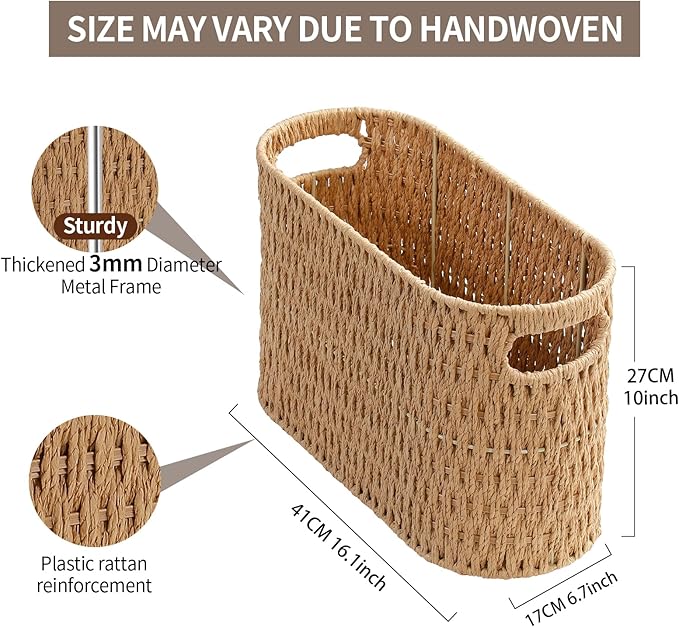 Paper Rope Basket for Toilet Paper Storage,Hand-Woven Wicker Basket for Bathroom,Living Room,Cute Woven Basket Both Organizer&Decor,Neutral
