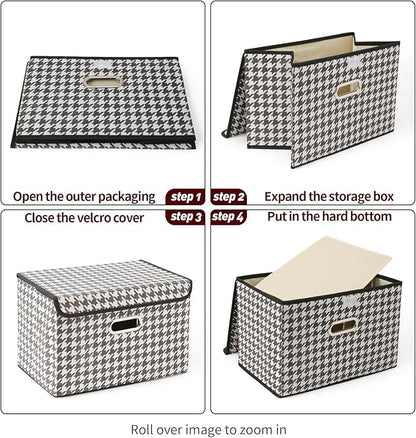 STOREONE Fabric Storage Cube Bins Foldable Organizer Container Collapsible Basket with Lids and Metal Handles, for Home, Bedroom, Closet 6 Pcs (Houndstooth)
