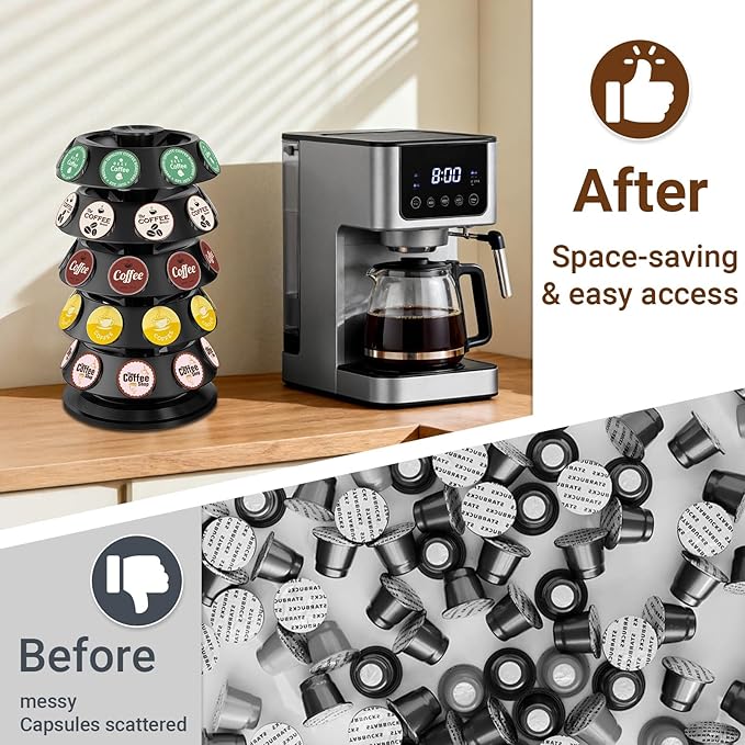 K Cup Holder, Coffee Pod Holder for Keurig - 40 Capsule Spinning Organizer with 360° Turntable, Space Saving K Cup Storage for Kitchen Counter, Office & Coffee Bar