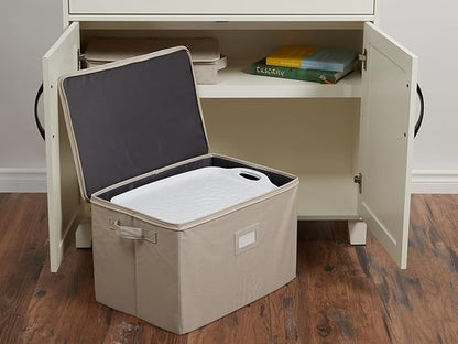 Covermates Platter Storage Box – Serveware & China Storage Container with Dual Zippers, ID Window, Reinforced Handles & Structured Walls for Platter, Dish & Serving Tray Protection, Beige Heather