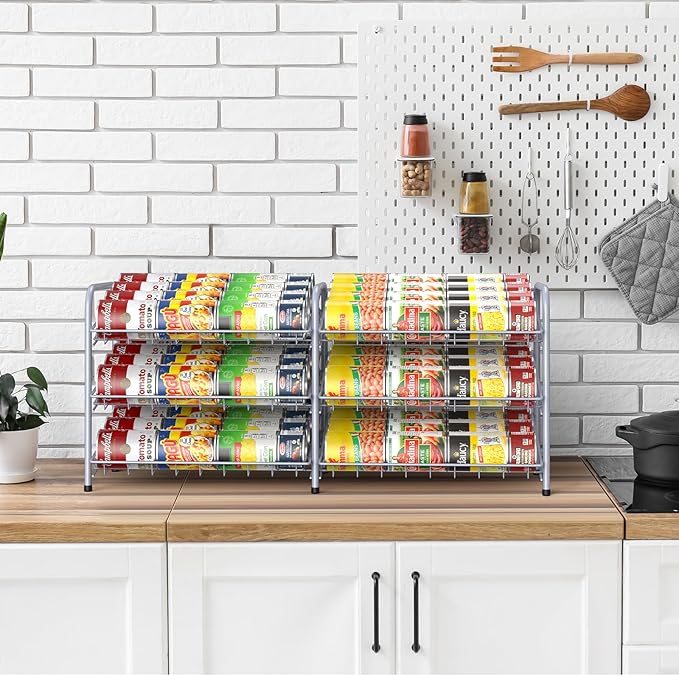 MOOACE Can Rack Organizer, 2 in 1 Can Storage Dispenser Holds up to 72 Cans, Can Organizer for Pantry Kitchen Cabinet, Silver
