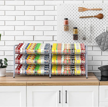 MOOACE Can Rack Organizer, 2 in 1 Can Storage Dispenser Holds up to 72 Cans, Can Organizer for Pantry Kitchen Cabinet, Silver