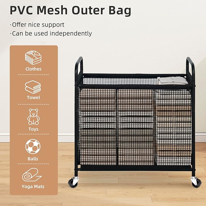 STORAGE MANIAC Rolling Laundry Hamper with Wheels 3-Section Laundry Sorter Rolling Laundrys Basket on Wheels with Removable Bag Clothes Hamper Laundrys Organizer Cart Bathroom Bedroom 120L Beige