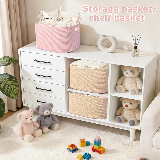 Large 75L Woven Laundry Basket, Collapsible Cotton Rope Storage Hamper for Blankets, Toys, Dirty Clothes, Rectangle Nursery Basket for Living Room, Bedroom, Baby Room - Brown