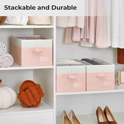 GRANNY SAYS Storage Baskets for Organizing, Fabric Storage Bins for Shelves, Closet Storage Boxs, Clothing Storage and Organization, Decorative Storage Bins, Pink&Ivory, Medium, 3-Pack