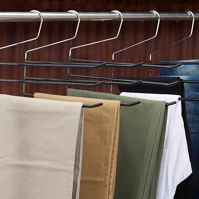 Set of 5 Relaxdays Multi Pants Hangers, Metal Skirt Holder, 3 Trouser Rails, Open, Non-Slip, Assorted Colours