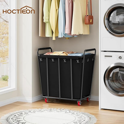 Hoctieon Large Laundry Cart with Wheels, 400L Heavy Duty Laundry Basket Organizer, Rolling Hamper Sorter for Clothes Storage, Industrial Dirty Clothes Hamper for Home & Hotel, Black