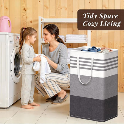 WOWBOX 2 Pack Laundry Baskets, Laundry Hampers, Freestanding Dirty Clothes Hampers with Reinforced Handles & Cross Stitch & Waterproof Coating, for Laundry Bedroom Bathroom Dorm,88L Grey