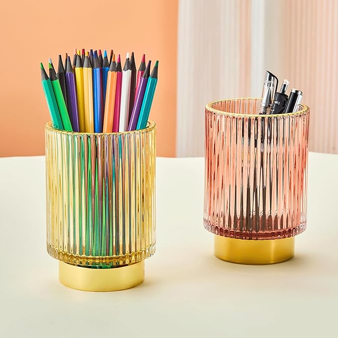 Makeup Brush Holder Organizer,Toothbrush Holders,Desk Pen Pencil Holder,Multifunctional Vintage Glass Brush Cup(A3-16-US)