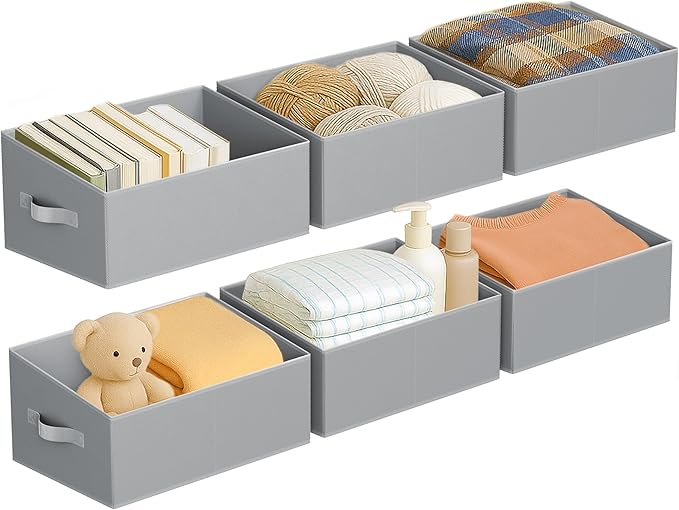 DIMJ Closet Storage Bins 6 Pack - Fabric Storage Baskets for Shelves, Large Clothes Organizers with Handles, Trapezoid Shelf Organization Storage Cubes for Purse, Toys, Books, Towel, Clothes