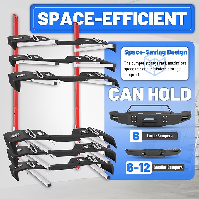 6 Place Wall Mount Bumper Rack Stand, Auto Body Bumper Storage Rack, Load 200LBS/Pair Arms, Adjustable Arms for More Scenarios, Such as Body Repair Parts Storage, Wood Lumber Storage - Red