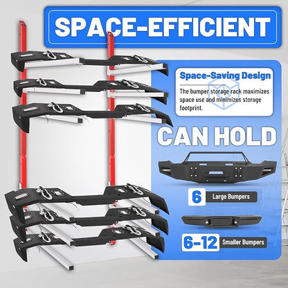 6 Place Wall Mount Bumper Rack Stand, Auto Body Bumper Storage Rack, Load 200LBS/Pair Arms, Adjustable Arms for More Scenarios, Such as Body Repair Parts Storage, Wood Lumber Storage - Red