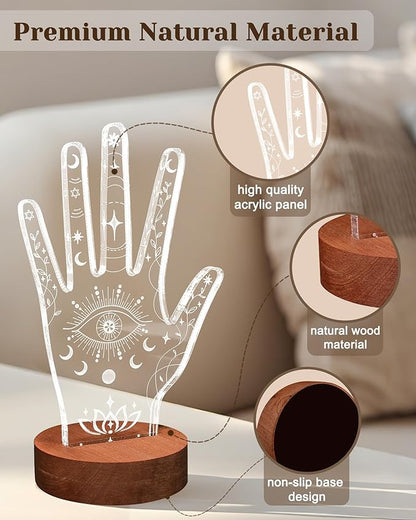 Attivolife Evil Eye LED Ring Holder Stand - Hand-Shaped Acrylic Jewelry Organizer Rack Bracelet & Ring Display for Women Friends Bestie