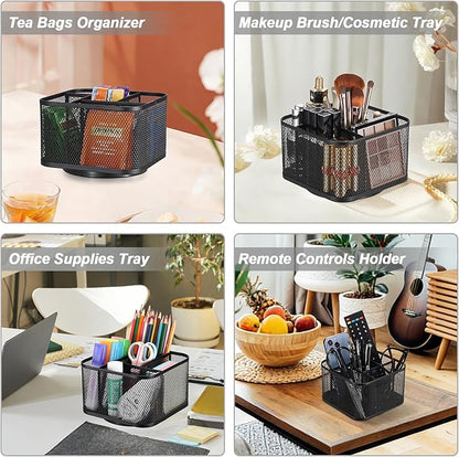 ELLDOO Metal Drink Packet Organizer for Powdered Drink Mix, Rotating Water Flavor Packet Holder with 5 Compartments, Lazy Susan Organizer for Remote Control, Glasses, Makeup Brush (Black)
