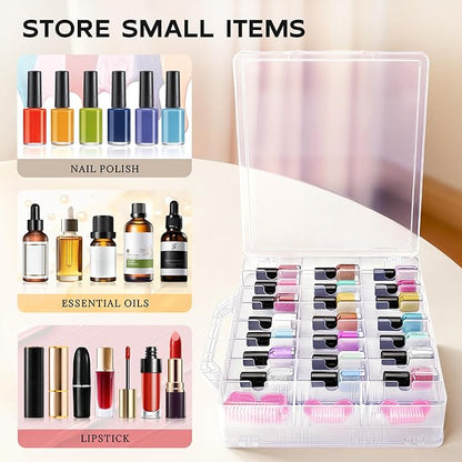 DreamGenius Nail Polish Organizer Case for 48 Bottles with 2 Nail Separators, Double Side Gel Nail Polish Holder with Adjustable Dividers, Clear